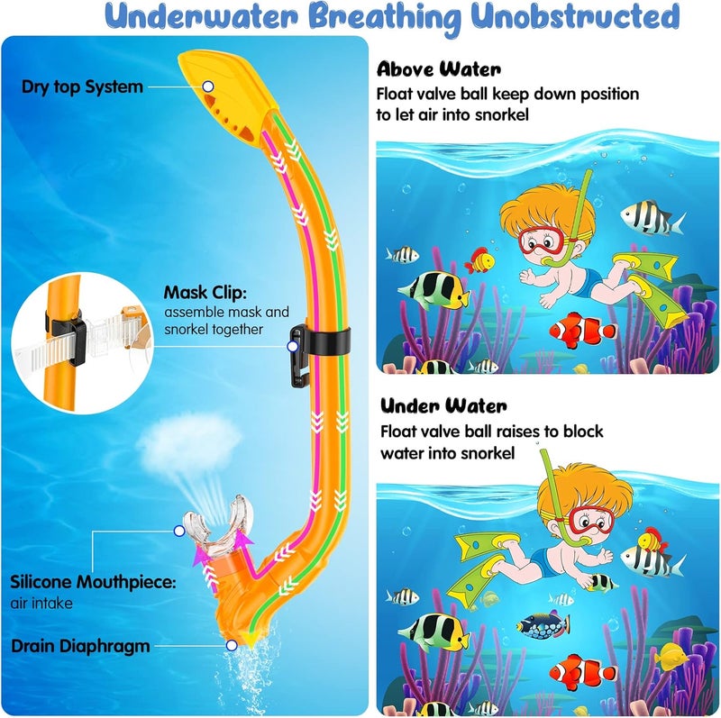 Seovediary Kids Snorkel Set, Mask Fins Snorkeling Gear for Kids Anti-Fog Swim Goggles 180 Panoramic View Dry Top Snorkel and Dive Flippers Combo with Travel Bag for Snorkeling Training Swimming Diving - Image 3